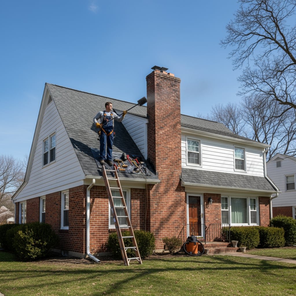 Apex Hearth Chimney Sweep team working on chimney